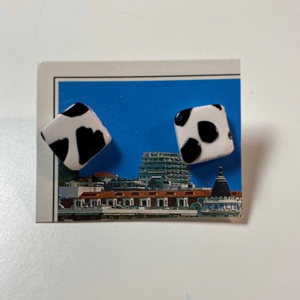 Cowprint Stud Polymer Clay Earrings
